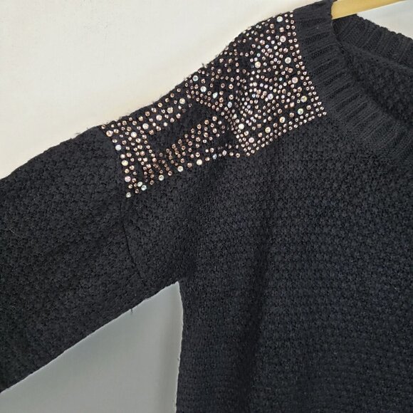 Design History Jewel Shoulder Sweater Black Knit Bling Iridescent Studded Size S - Picture 3 of 6